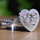 Cifeeo Elegant Silver Color Heart Shaped White Zircon Crystal Women's Ring Classic Fashion Women Bridal Wedding Engagement Ring Jewelry