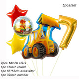 Christmas Gift 5pcs/set Excavator Foil Balloons Construction Car Double-sided Round Balloon Kids Gifts Birthday Party Decorations DIY Supplies