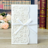 Cifeeo  50Pcs Elegant Laser Cut Wedding Invitation Card Lace Greeting Card Customize With RSVP Card Ribbon Wedding Party Supplies