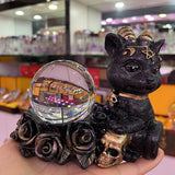 Christmas Gift Fortune Cat Skull Black Lucky Cats Display Stand for Crystal Ball Base Holder Resin Figurines Statue Ornament for 60-80mm Sphere