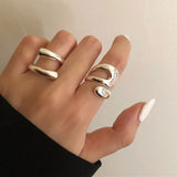 Back To School  Foxanry Minimalist Alloy Rings for Women Fashion Creative Hollow Irregular Geometric Birthday Party Jewelry Gifts