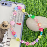 Christmas Gift 2021 New Colorful Acrylic Beads Pearl Charm Mobile Phone Chain Cellphone Strap Anti-lost Lanyard For Women Summer Jewelry