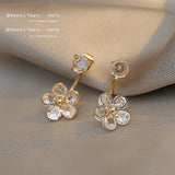 New Elegant Zircon Petal Pendant Earrings For Woman Luxury Korean Jewelry Party Girl Fashion Stud Earrings Student Gift