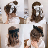 Cifeeo Summer Vacation Lace Hair Clip Black White Bow Knot Hair Barrettes For Women Ponytail Elegant Hairclip With Mesh Bow