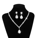 Cifeeo Christmas Gift Water Drop Rhinestone Long Pendant Full Crystal Silver Plated Necklace & Earrings Elegant Bridal Wedding Jewelry Set