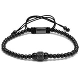 Men Bracelet Round Beads Micro Pave Black CZ Macrame Weave Braided Charm Bracelets Jewelry pulseras mujer moda