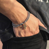 Christmas Gift Double Strand Rolo Chain with Cross Charms Bracelet for Men Stainless Steel Lobster Claw Clasp Closure