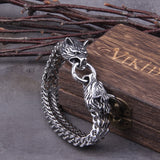 Never Fade Rock Viking Wolf Charm Bracelet Men's Stainless Steel Mesh Chain Gold Wolf Punk Bracelets Biker Jewelry