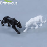 ERMAKOVA Panther Statue Animal Figurine Abstract Geometric Style Resin Leopard Sculpture Home Office Desktop Decoration Crafts