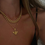 New Fashion Angel Pendant Necklace Multilayer Gold Silver Color Metal Chain Necklace Collar Women Punk Hip-hop Jewelry