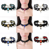 Bohemian Lace Choker Necklace Women Vintage Black Red Blue Crystal Necklaces Gothic Punk Collar Choker Jewelry Halloween Necklace Gift