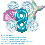 7pcs Mermaid Shell 32inch Number Balloons Teal Blue Purple Ballons Summer Hawaii Mermaid Party Decoration Kids Birthday Supplies