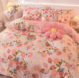 Cifeeo Colorful Rainbow Bedding Set with Duvet Cover  Bedsheet Pillowcase Fashion AB Version Pattern Quilt Cover Bed Linen All Season