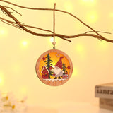 Christmas Gift Christmas Tree Pendant Decorations Santa Claus Wooden Glow Pendant Round Shape Five-pointed Star Small Pendant Holiday Home