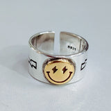 Smile Face Ring Female Open Ring for Women Simple Design Cute Happy Smile Faces Adjustable Rings