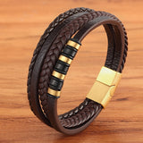 Christmas Gift Classic Multi-layer Luxury Style Stainless Steel Men's Leather Bracelet Hand-woven Customizable DIY Quality Drop Shipping