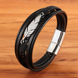 Christmas Gift Multi-layer Leather Feather Shape Accessories Men's Bracelet Stainless Steel Leather Bracelet For Special Birthday Present