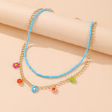 Cifeeo Trendy Bead Strand Beaded Choker Necklace For Women Bohemian Colorful Handmade Short Daisy Pearl Necklace Collar Jewelry