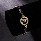 Christmas Gift Turkish Lucky Evil Eye Bracelet Gold Color Bangle Rhinestone Blue Eyes Letter Bracelet For Women Men Couple Gothic Jewelry