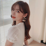 Cifeeo Hot Selling Delicate Enamel Cotton Plaid Drop Earrings Winter Trendy Cloth Resin Pompon Wood Flower Earrings For Women Gifts