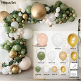 Cifeeo Balloon Garland Green Baby Shower Wedding Birthday Hen Party Decoration Bridal Shower Green White Chrome Gold Ballon 137Pcs/Set