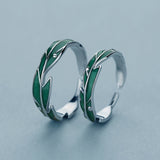 Christmas Gift Sweet Simple Irregular Green Leaves Couple Ring For Women Lover Silver Color Open Resizable Rings Romantic Wedding Jewelry
