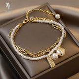 Super Value Multi Layer Pearl Heart Folded Bracelets Korean Fashion Jewelry Party Girl‘s Elegant Wrist Accessories For Woman