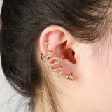 HUANZHI New Fashion Punk Snake Shape Hip Hop Crystal Gold Silver Color Metal Plated Stud Cuff Earrings For Women Girls Jewelry