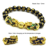 Feng Shui Obsidian Stone Beads Bracelet Men Women Unisex Wristband Gold Black Pixiu Wealth and Good Luck  Women Bracelet