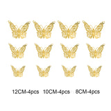 12PCs/Set 3D Hollow Decorative Butterfly Wall Stickers For Kids Rooms Home Decor Fridge Stickers DIY Party Wedding Butterflies