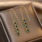 New Luxury Green Square Tassel Ear Line Korean Fashion Jewelry Party Girl's Exquisite Earrings For Woman ’s Acc