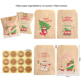 Christmas Gift 100Sets Merry Chritsmas Gift Bags Retro Kraft Paper Bag Santa Claus Penguin Candy Cookie Bags DIY Gift Wrapping Supplies