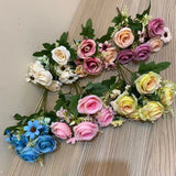 5 Roses 4 Daisies Artificial Flowers Wedding Home Autumn Decoration High Quality Big Bouquet Luxury Fake Flower Arrangement Bulk