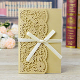 Cifeeo  50Pcs Elegant Laser Cut Wedding Invitation Card Lace Greeting Card Customize With RSVP Card Ribbon Wedding Party Supplies