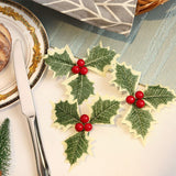 Christmas Gift 5pcs/10pcs Christmas Artificial Leaves With Berry Stamen DIY Garland Wreath Flowers For Xmas Party Wedding Decor Home Supplies