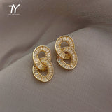 Luxury Zircon Circle Clasp Golden Pendant Earrings For Woman Fashion Korean Jewelry 2020 New Party Girl's Unusual Earrings