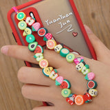 2021 New Colorful Acrylic Pearl Soft Pottery Cartoon Face Fruits Anti-lost Mobile Phone Strap Cord for Women Accessories