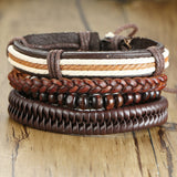 Christmas Gift Vnox 4Pcs/ Set Braided Wrap Leather Bracelets for Men Vintage Life Tree Rudder Charm Wood Beads Ethnic Tribal Wristbands