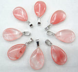 24pcs Natural Pink Quartz Crystal Agates Tiger eye Stone Malachite Water Drop Shape Pendant for DIY Jewelry Making