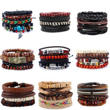 ZOSHI 4-6PC Vintage Multilayer Leather Bracelet For Men Fashion Braided Handmade Rope Wrap Bead Charm Woven Bracelets Male Gift