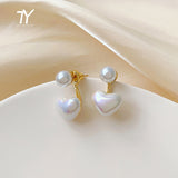 Graduation Gift 2022 Elegant Sweet Pearl Peach Heart Love Dangle Earrings For Woman Fashion Korean Jewelry Wedding Party Girls' Luxury Earrings