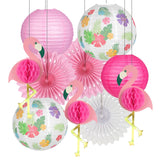Back To School  Tropical Pink Flamingo Party Honeycomb Decoration Tissue Paper Fan Flowers Paper Lanterns for Hawaiian Summer Beach Luau Party