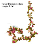 Christmas Gift 2.2m Artificial Flowers Ivy Roses Silk Flowers Garland DIY Flowers for Wedding Garden Home Decoration Accessories Flower Vine