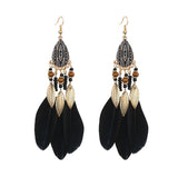 Cifeeo  Creative Retro Ethnic Women's Earrings Long Bohemian Style Feather Tassel Earrings