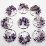 10pcs Mix Natural Stone Amethyst Lapis Lazuli 30mm Tree of Life Pendant 7 Chakra Reiki Pendant For Jewelry Making