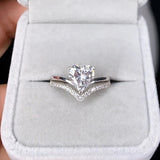 Delicate Silver Color White Zircon Crystal Heart Rings for Women Fashion Bridal Engagement Wedding Ring Set Jewelrt Gift