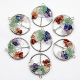 10pcs Mix Natural Stone Amethyst Lapis Lazuli 30mm Tree of Life Pendant 7 Chakra Reiki Pendant For Jewelry Making