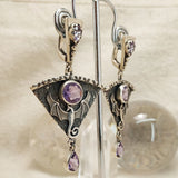 Cifeeo  New Evil Dragon Gothic Punk Metal Earrings Antique Silver Color Elegant Engraved Pink Stone Inlaid Drop Dangle Earrings Jewelry