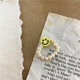 Korean New Vintage Natural Irregular Freshwater Pearl Cute Smiley Simple Bead Rings for Women Girls Jewelry Gifts