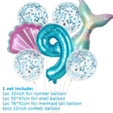 7pcs Mermaid Shell 32inch Number Balloons Teal Blue Purple Ballons Summer Hawaii Mermaid Party Decoration Kids Birthday Supplies